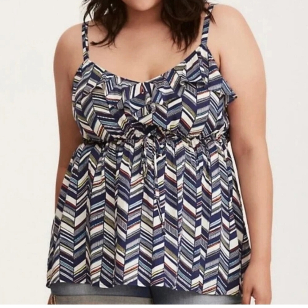 Torrid Chevron Ruffle Babydoll Top 4 - Picture 2 of 7
